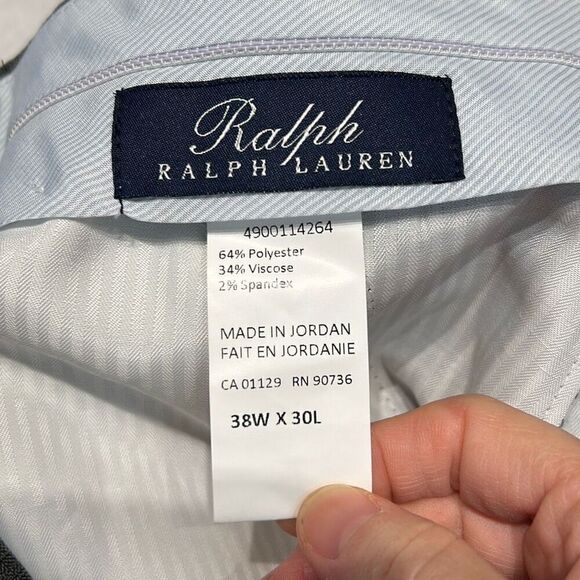 NEW Ralph Lauren Mens Comfort Flex Pants Sz 38x30 Gray Herringbone Flat Front - Picture 8 of 9